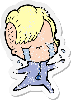 Bir insan tarafından çizilmiş uzay kıyafetleri giyen, ağlayan bir kızın sıkıntılı çıkartması.