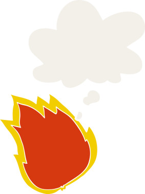 Düşünce baloncuğu olan çizgi film ateşi insan tarafından çizilmiş.