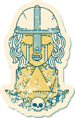 Retro Dövme Tarzı Ağlayan Ork Savaşçısı Karakteri Bir insan tarafından çizilmiş doğal bir D20 rulosu