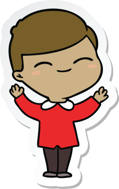 Bir insan tarafından çizilmiş gülümseyen bir çocuğun çıkartması.