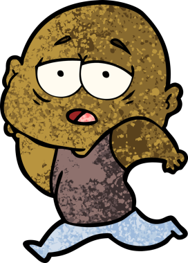 Bir insan tarafından çizilmiş yorgun, kel bir adam.