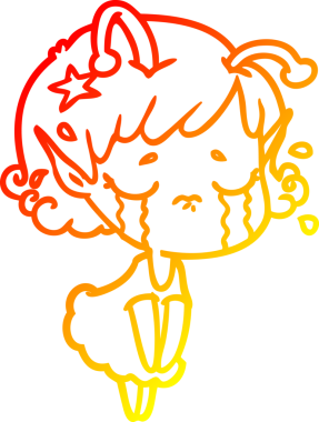 Bir insan tarafından çizilmiş, ağlayan uzaylı bir kızın sıcak çizgi çizimi.