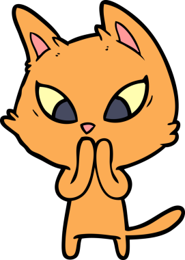 Bir insan tarafından çizilmiş kafası karışmış çizgi film kedisi.