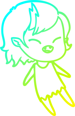 Bir insan tarafından çizilmiş, gülen vampir bir kızın soğuk çizgi çizimi.