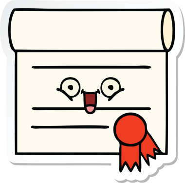 Bir insan tarafından çizilmiş şirin bir karikatür sertifikasının etiketi.