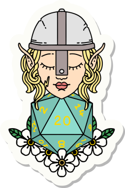 Bir insan tarafından çizilmiş 20 zarlı bir elf savaşçısı çıkartması.