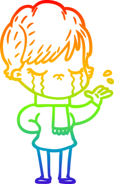 Gökkuşağı gradyan çizimi bir insan tarafından çizilmiş ağlayan bir çizgi kadın çizimi