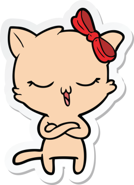 Bir insan tarafından çizilmiş kafasında fiyonk olan çizgi film kedisinin çıkartması.