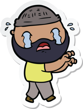 Bir insan tarafından çizilmiş ağlayan sakallı bir adamın çıkartması.