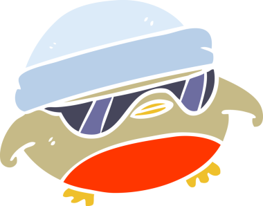 Düz renkli çizgi film. Bir insan tarafından çizilmiş havalı noel robini.