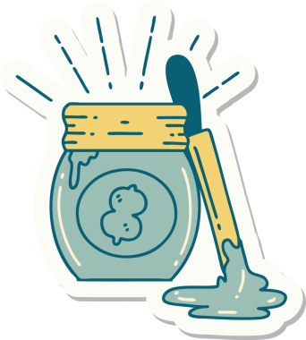 Bir insan tarafından çizilmiş dövme stili fıstık ezmesi çıkartması.