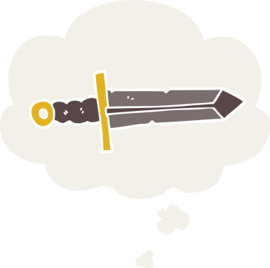 Düşünce baloncuklu çizgi film kılıcı insan tarafından çizilmiş.