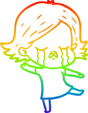 Gökkuşağı gradyan çizimi bir insan tarafından çizilmiş ağlayan bir çizgi kız çizimi