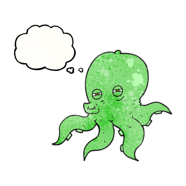 Bir insan tarafından çizilmiş serbest çizim düşünce kabarcığı desenli ahtapot.