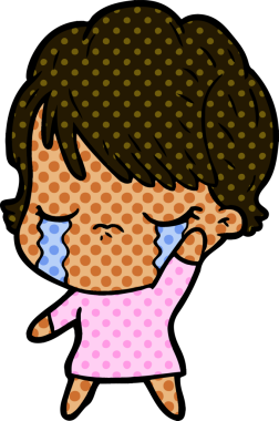 Bir insan tarafından çizilmiş ağlayan çizgi film kadını.