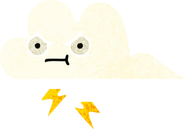 Bir insan tarafından çizilmiş bir gök gürültüsü bulutunun retro çizim tarzı karikatürü