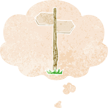 çizgi film eski yön işareti grunge sıkıntılı retro stil bir insan tarafından çizilmiş düşünce balonu