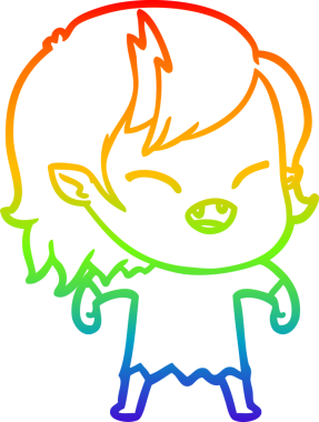 Gökkuşağı gradyan çizgi çizimi Bir insan tarafından çizilmiş gülen vampir kız çizgi filmi