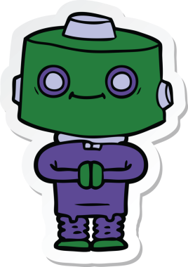 Bir insan tarafından çizilmiş robot karikatür çıkartması.