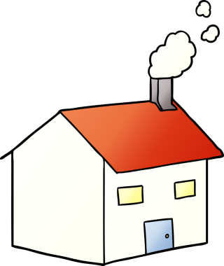 Bir insan tarafından çizilmiş karikatür evi.