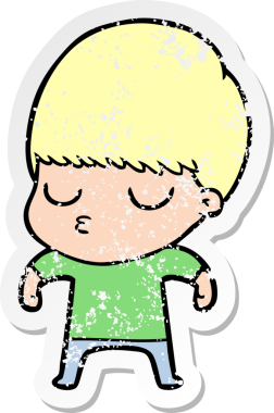 Bir insan tarafından çizilmiş, sıkıntılı bir çizgi film çıkartması.