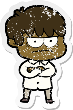 Bir insan tarafından çizilmiş kızgın bir çizgi film çocuğunun sıkıntılı çıkartması.