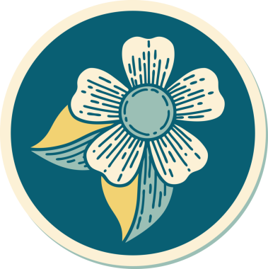 Bir insan tarafından çizilmiş geleneksel bir çiçek stiliyle dövme çıkartması.