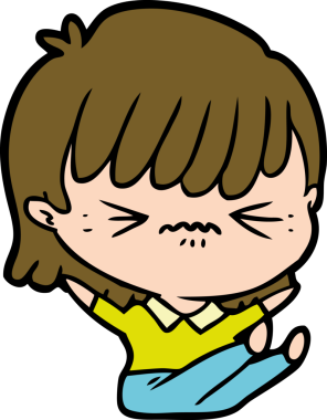 Sinirli çizgi film kızı bir insan tarafından çizilmiş.