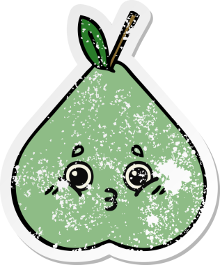 Bir insan tarafından çizilmiş yeşil armut karikatürünün sıkıntılı çıkartması.