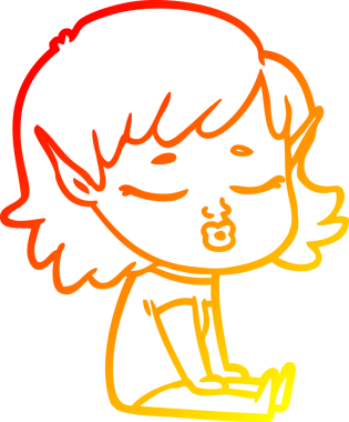 Bir insan tarafından çizilmiş güzel bir elf kızının sıcak çizgi çizimi