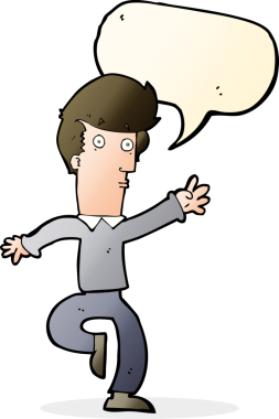 Bir insan tarafından çizilmiş konuşma baloncuğuyla aceleci adam çizgi filmi.