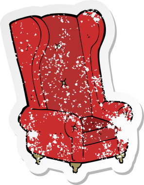 Bir insan tarafından çizilmiş eski bir koltuğun gerilmiş çıkartması.