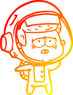 Bir insan tarafından çizilmiş, karikatür, yorgun astronot çizimi.