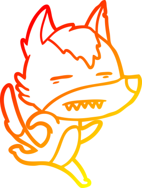 Bir insan tarafından çizilmiş dişleri gösteren çizgi film kurdu çizimi.