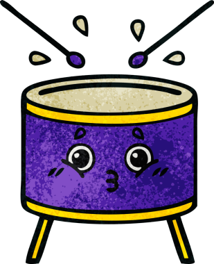 Bir insan tarafından çizilmiş eski grunge desenli davul karikatürü.