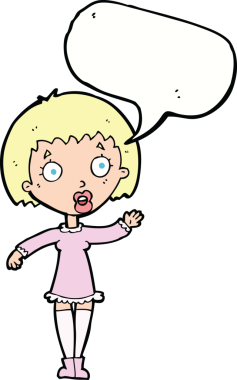 Bir insan tarafından çizilmiş konuşma balonlu bir kadın.