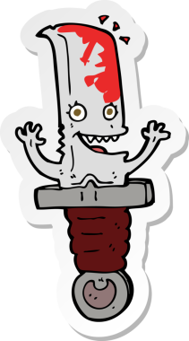 Bir insan tarafından çizilmiş çılgın bir bıçak karakterinin çıkartması.