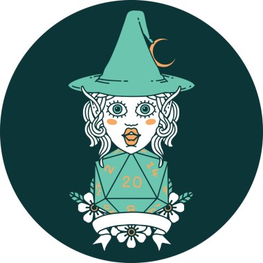 Bir insan tarafından çizilmiş doğal yirmilik zarlı elf büyüsü ikonu.