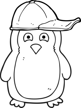 Bir insan tarafından çizilmiş siyah beyaz penguen şapkası.