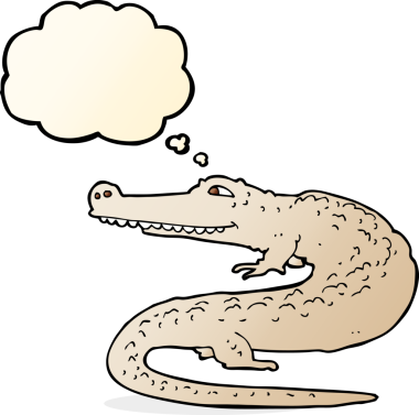 Bir insan tarafından çizilmiş düşünce baloncuklu çizgi timsah.