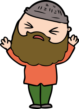 Bir insan tarafından çizilmiş sakallı bir çizgi film adamı.