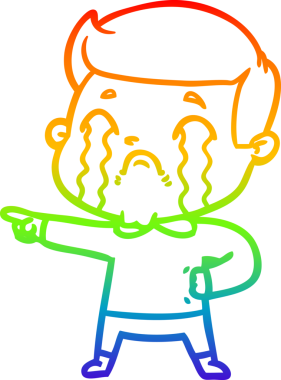 Gökkuşağı gradyan çizimi bir insan tarafından çizilmiş ağlayan bir karikatür adamı çiziyor.