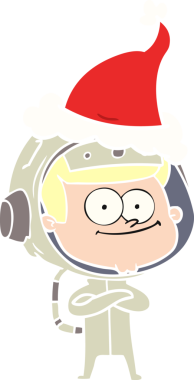 Mutlu astronot eli bir insan tarafından çizilmiş Noel Baba şapkasının düz renk çizimi