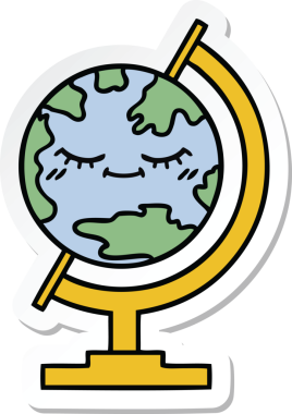 Bir insan tarafından çizilmiş şirin bir dünya karikatürü çıkartması.