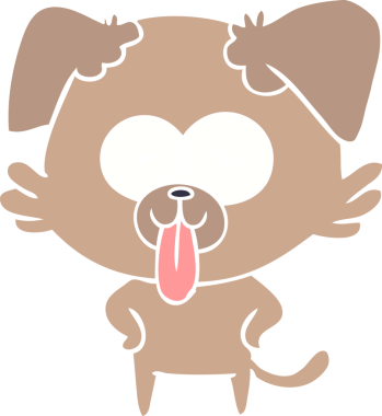 Düz renkli çizgi film köpeğinin dili bir insan tarafından çizilmiş.