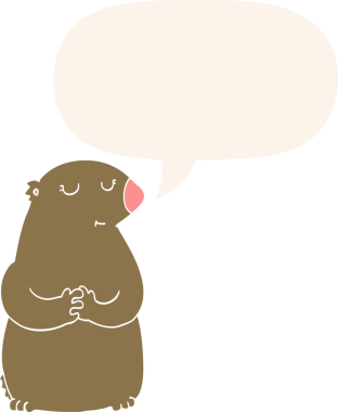 Bir insan tarafından çizilmiş konuşma baloncuğu olan sevimli çizgi film ayısı.