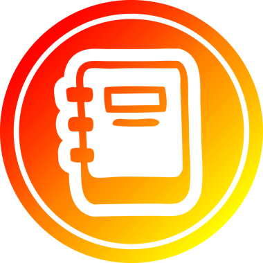 Bir insan tarafından çizilen sıcak gradyan bitiş çizgili kitap dairesel simgesine dikkat et