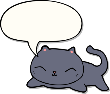 Bir insan tarafından çizilmiş baloncuk çıkartmalı çizgi film kedisi.