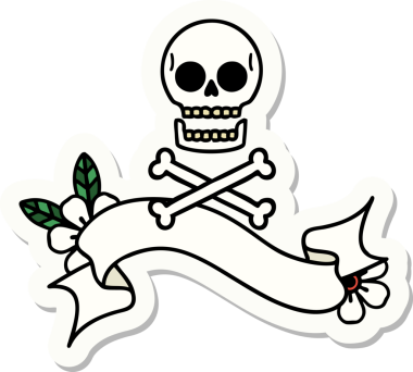 Bir insan tarafından çizilmiş çapraz kemikli dövme stili etiketi