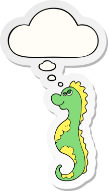 Düşünce baloncuğu insan tarafından çizilmiş bir çıkartma olan karton deniz atı.